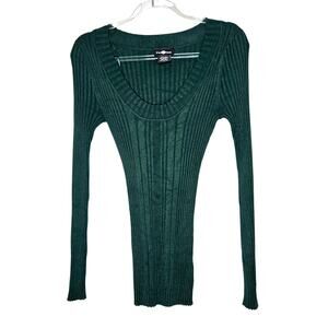 Forest Green Scoop Neck Ribbed Stretchy Sweater SMALL Y2K 2000 Casual Minimalist